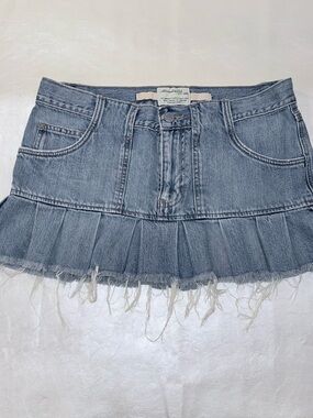 Y2K Vintage Rare Abercrombie & Fitch Denim pleated frayed distress Mini Skirt